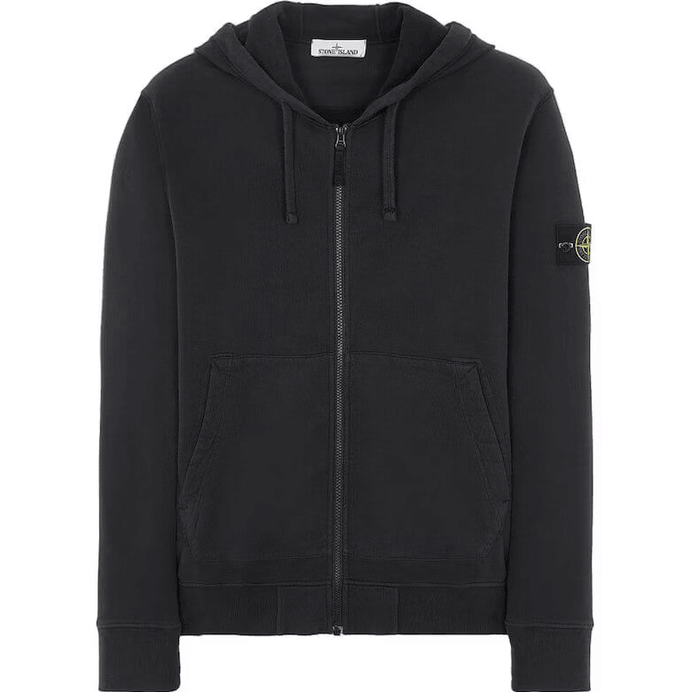 Stone Island Zip Up Hoodie- Black
